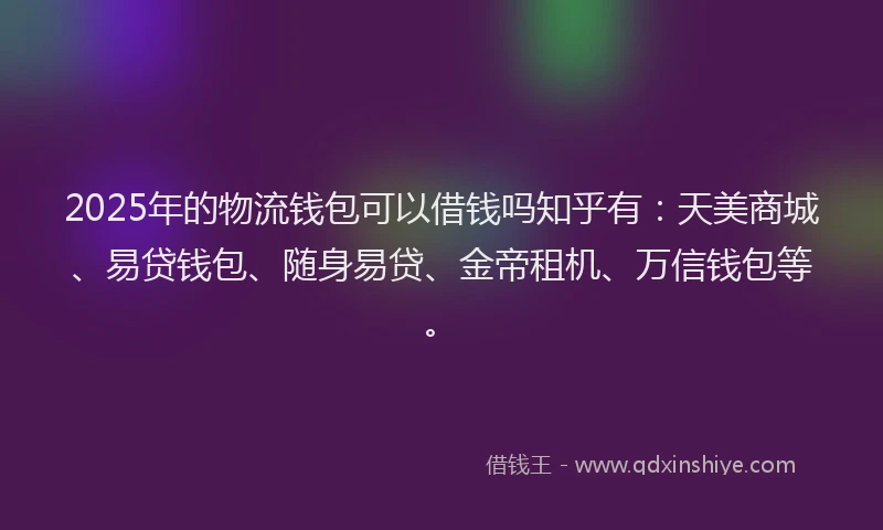 2025年的物流钱包可以借钱吗知乎有：天美商城、易贷钱包、随身易贷、金帝租机、万信钱包等。