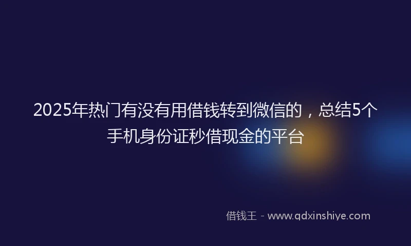2025年热门有没有用借钱转到微信的，总结5个手机身份证秒借现金的平台
