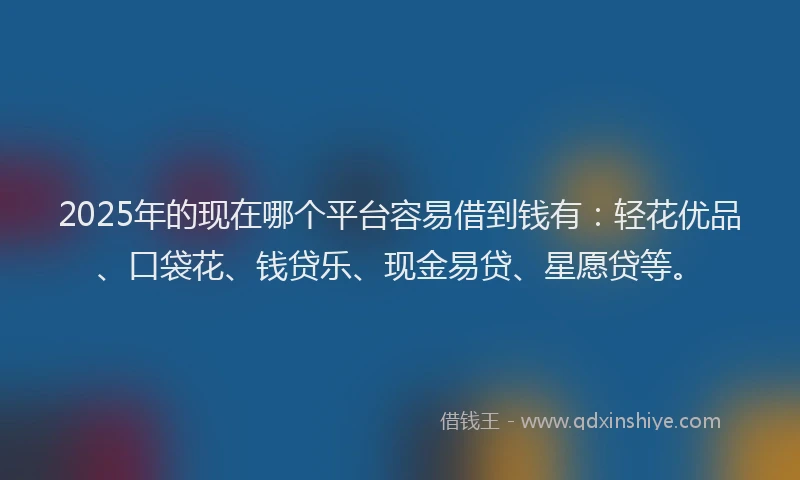 2025年的现在哪个平台容易借到钱有：轻花优品、口袋花、钱贷乐、现金易贷、星愿贷等。