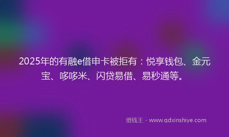 2025年的有融e借申卡被拒有：悦享钱包、金元宝、哆哆米、闪贷易借、易秒通等。