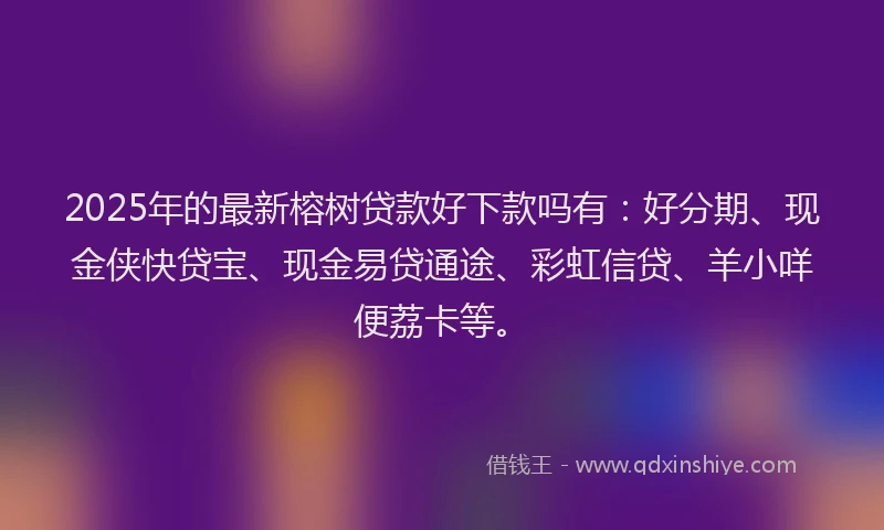 2025年的最新榕树贷款好下款吗有：好分期、现金侠快贷宝、现金易贷通途、彩虹信贷、羊小咩便荔卡等。