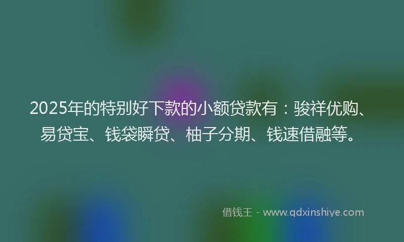 2025年的特别好下款的小额贷款有：骏祥优购、易贷宝、钱袋瞬贷、柚子分期、钱速借融等。