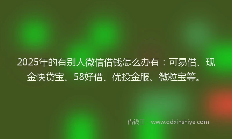 2025年的有别人微信借钱怎么办有：可易借、现金快贷宝、58好借、优投金服、微粒宝等。