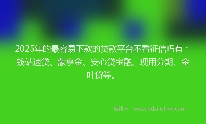 2025年的最容易下款的贷款平台不看征信吗有：钱站速贷、蒙享金、安心贷宝融、现用分期、金叶贷等。