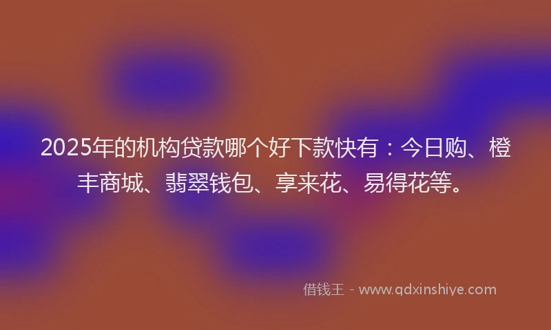 2025年的机构贷款哪个好下款快有：今日购、橙丰商城、翡翠钱包、享来花、易得花等。