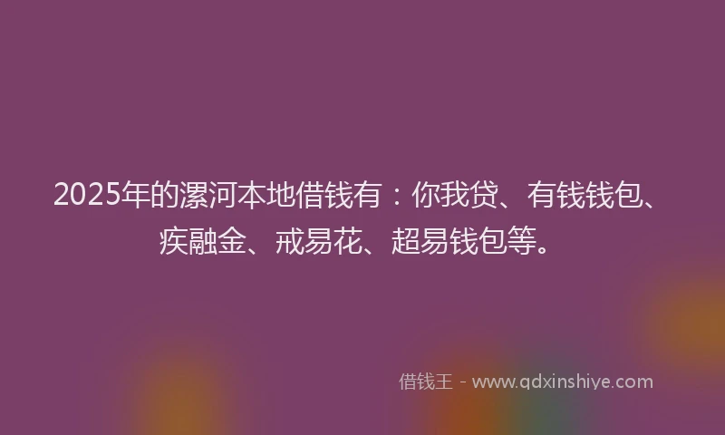 2025年的漯河本地借钱有：你我贷、有钱钱包、疾融金、戒易花、超易钱包等。