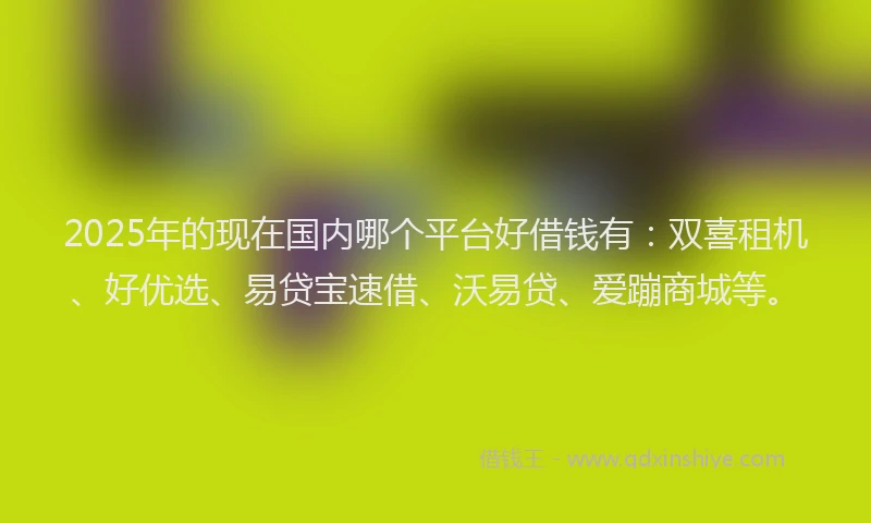 2025年的现在国内哪个平台好借钱有：双喜租机、好优选、易贷宝速借、沃易贷、爱蹦商城等。