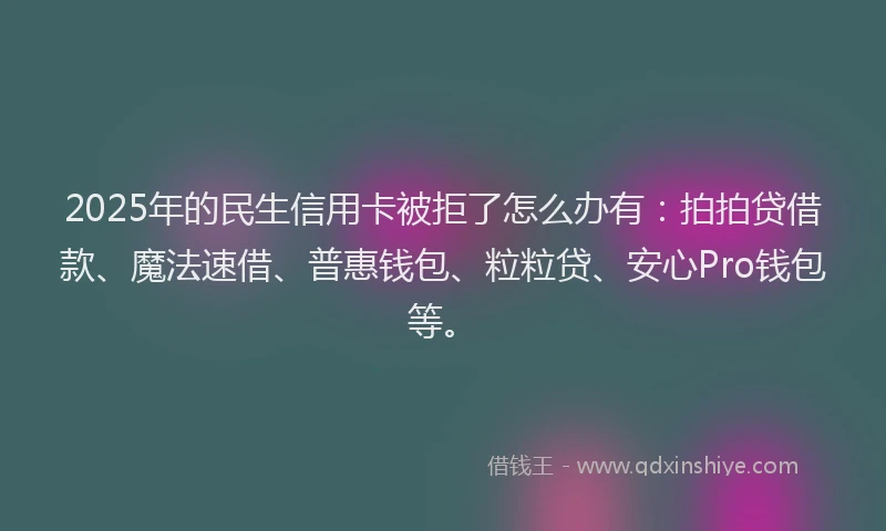2025年的民生信用卡被拒了怎么办有：拍拍贷借款、魔法速借、普惠钱包、粒粒贷、安心Pro钱包等。