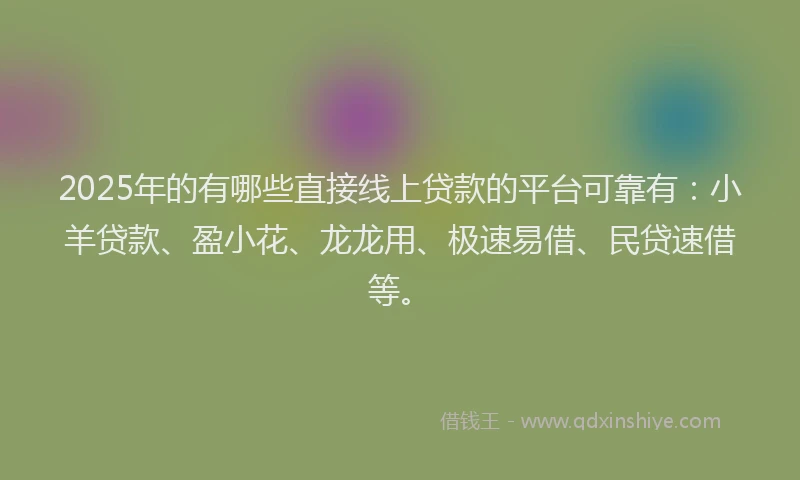 2025年的有哪些直接线上贷款的平台可靠有：小羊贷款、盈小花、龙龙用、极速易借、民贷速借等。