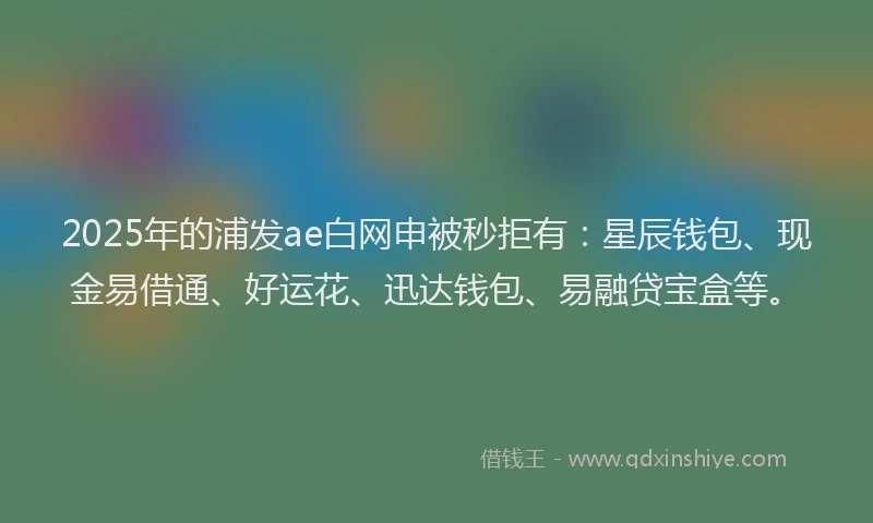 2025年的浦发ae白网申被秒拒有：星辰钱包、现金易借通、好运花、迅达钱包、易融贷宝盒等。