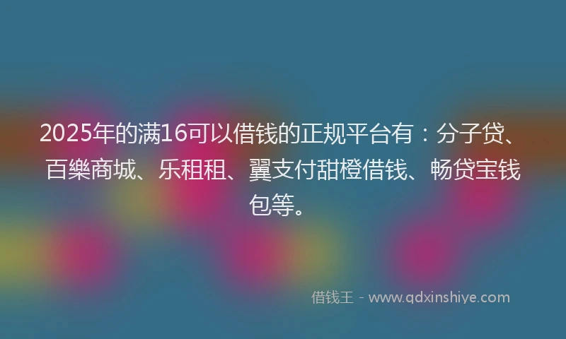 2025年的满16可以借钱的正规平台有：分子贷、百樂商城、乐租租、翼支付甜橙借钱、畅贷宝钱包等。