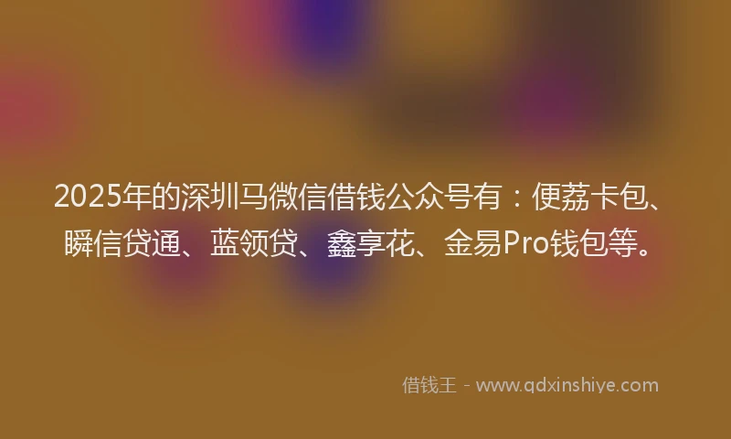 2025年的深圳马微信借钱公众号有：便荔卡包、瞬信贷通、蓝领贷、鑫享花、金易Pro钱包等。
