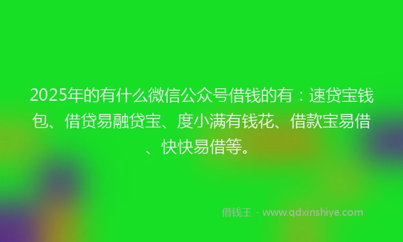 2025年的有什么微信公众号借钱的有：速贷宝钱包、借贷易融贷宝、度小满有钱花、借款宝易借、快快易借等。