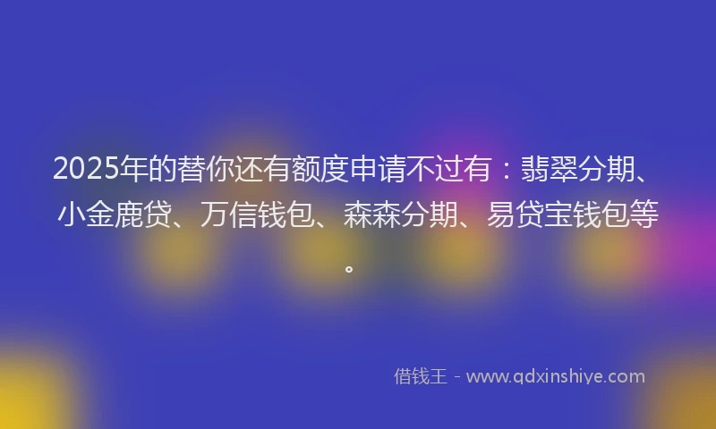 2025年的替你还有额度申请不过有：翡翠分期、小金鹿贷、万信钱包、森森分期、易贷宝钱包等。