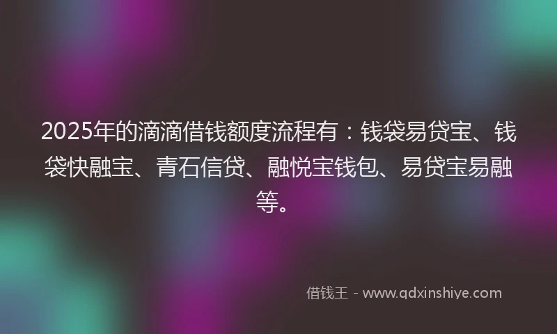 2025年的滴滴借钱额度流程有：钱袋易贷宝、钱袋快融宝、青石信贷、融悦宝钱包、易贷宝易融等。