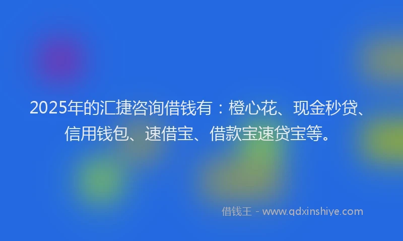 2025年的汇捷咨询借钱有：橙心花、现金秒贷、信用钱包、速借宝、借款宝速贷宝等。