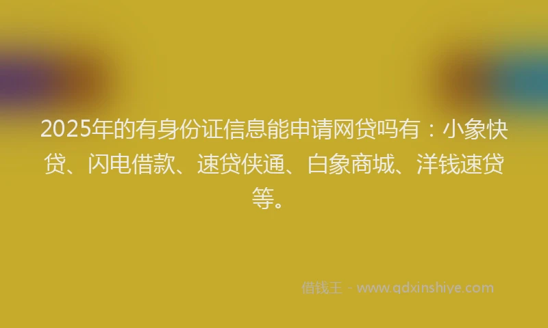 2025年的有身份证信息能申请网贷吗有：小象快贷、闪电借款、速贷侠通、白象商城、洋钱速贷等。