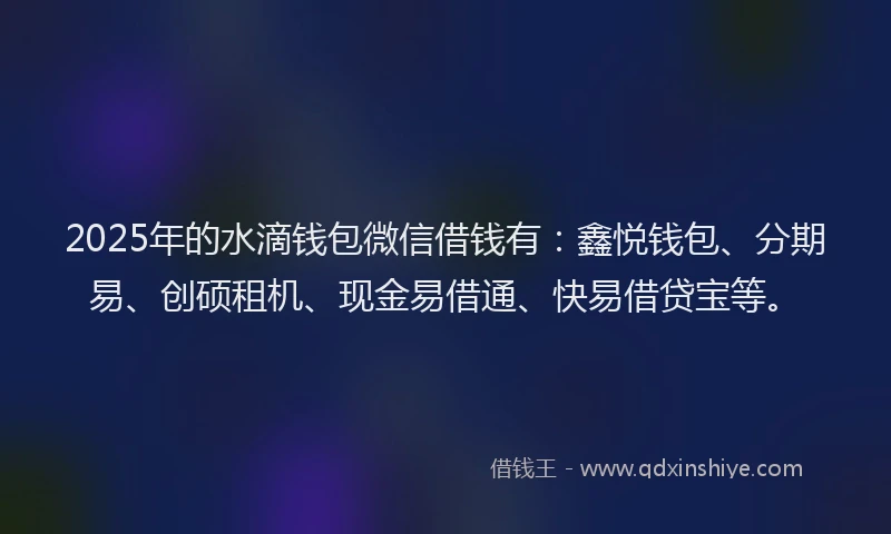 2025年的水滴钱包微信借钱有：鑫悦钱包、分期易、创硕租机、现金易借通、快易借贷宝等。
