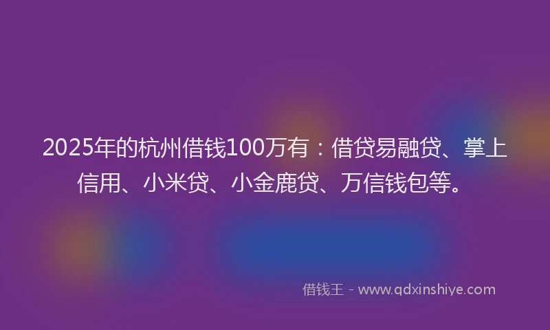 2025年的杭州借钱100万有：借贷易融贷、掌上信用、小米贷、小金鹿贷、万信钱包等。