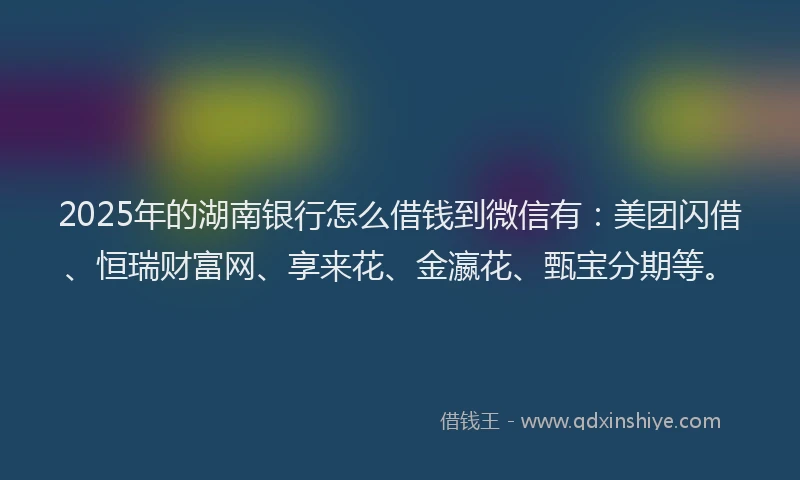 2025年的湖南银行怎么借钱到微信有：美团闪借、恒瑞财富网、享来花、金瀛花、甄宝分期等。