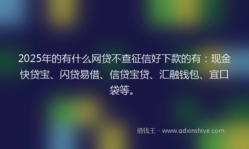 2025年的有什么网贷不查征信好下款的有：现金快贷宝、闪贷易借、信贷宝贷、汇融钱包、宜口袋等。