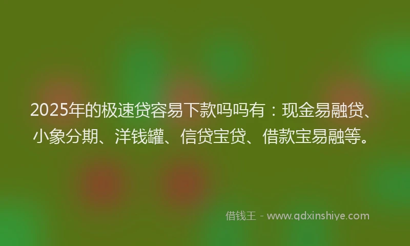 2025年的极速贷容易下款吗吗有：现金易融贷、小象分期、洋钱罐、信贷宝贷、借款宝易融等。