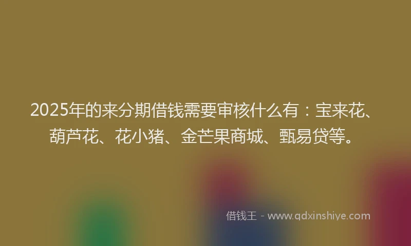 2025年的来分期借钱需要审核什么有：宝来花、葫芦花、花小猪、金芒果商城、甄易贷等。