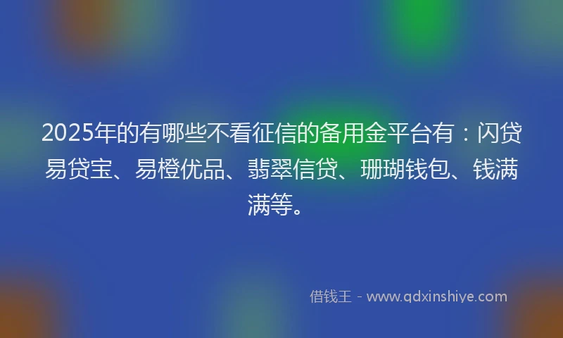 2025年的有哪些不看征信的备用金平台有：闪贷易贷宝、易橙优品、翡翠信贷、珊瑚钱包、钱满满等。