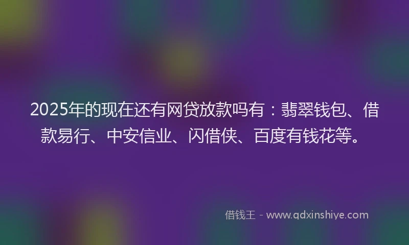 2025年的现在还有网贷放款吗有：翡翠钱包、借款易行、中安信业、闪借侠、百度有钱花等。