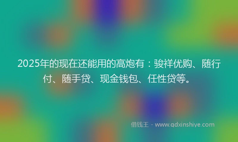 2025年的现在还能用的高炮有：骏祥优购、随行付、随手贷、现金钱包、任性贷等。