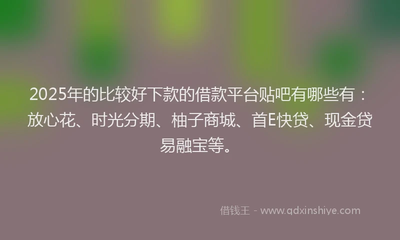 2025年的比较好下款的借款平台贴吧有哪些有：放心花、时光分期、柚子商城、首E快贷、现金贷易融宝等。