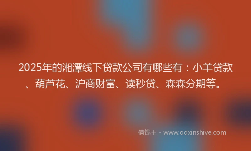 2025年的湘潭线下贷款公司有哪些有：小羊贷款、葫芦花、沪商财富、读秒贷、森森分期等。