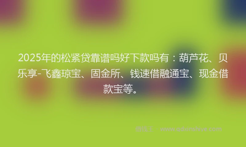 2025年的松紧贷靠谱吗好下款吗有：葫芦花、贝乐享-飞鑫琼宝、固金所、钱速借融通宝、现金借款宝等。