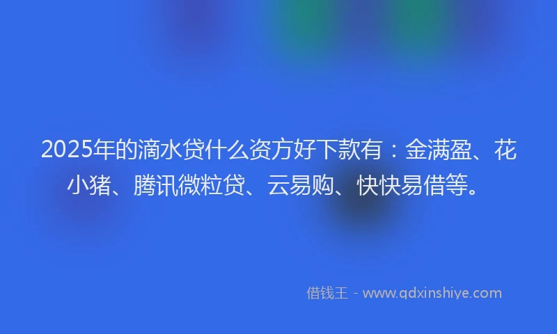 2025年的滴水贷什么资方好下款有：金满盈、花小猪、腾讯微粒贷、云易购、快快易借等。