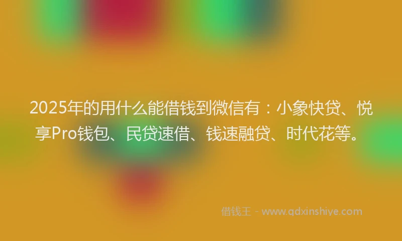 2025年的用什么能借钱到微信有：小象快贷、悦享Pro钱包、民贷速借、钱速融贷、时代花等。