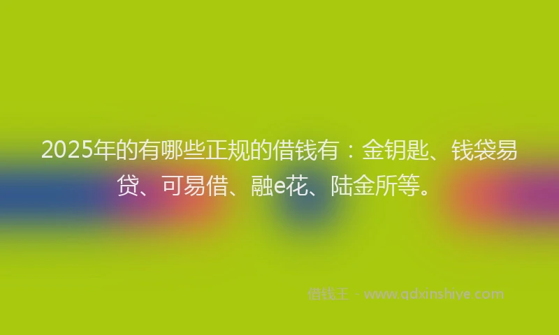 2025年的有哪些正规的借钱有：金钥匙、钱袋易贷、可易借、融e花、陆金所等。