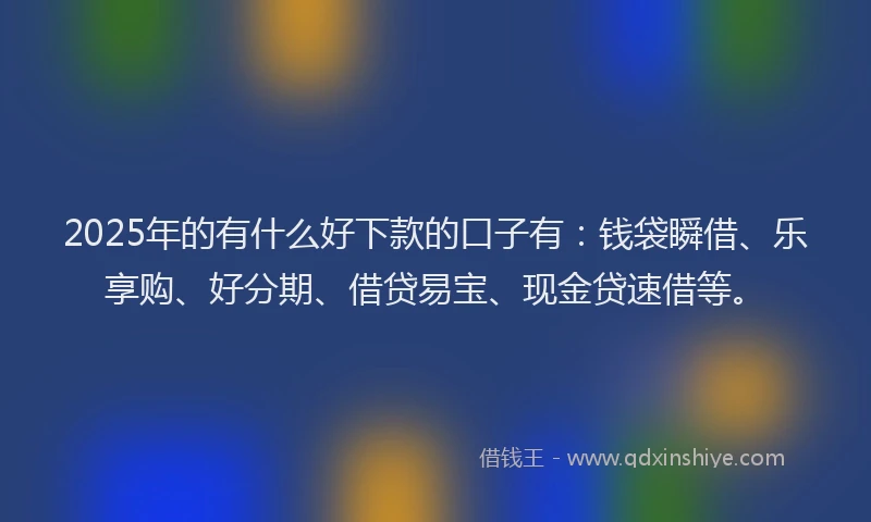2025年的有什么好下款的口子有：钱袋瞬借、乐享购、好分期、借贷易宝、现金贷速借等。