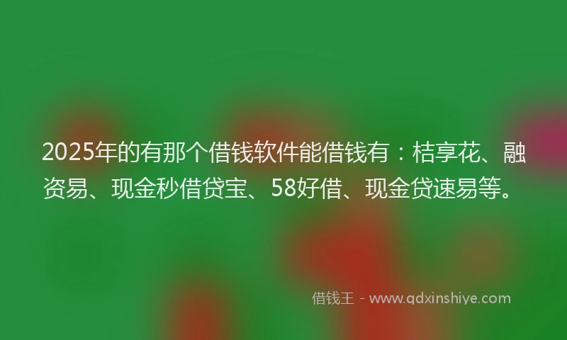 2025年的有那个借钱软件能借钱有：桔享花、融资易、现金秒借贷宝、58好借、现金贷速易等。