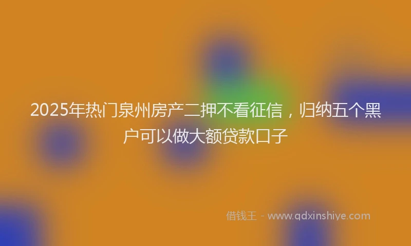 2025年热门泉州房产二押不看征信，归纳五个黑户可以做大额贷款口子
