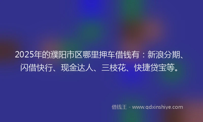 2025年的濮阳市区哪里押车借钱有：新浪分期、闪借快行、现金达人、三枝花、快捷贷宝等。