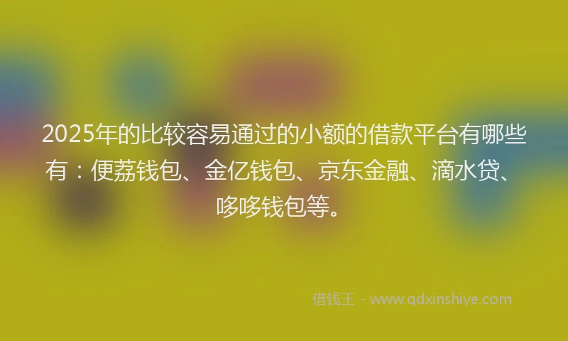 2025年的比较容易通过的小额的借款平台有哪些有：便荔钱包、金亿钱包、京东金融、滴水贷、哆哆钱包等。