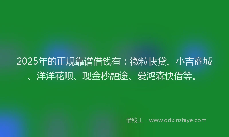 2025年的正规靠谱借钱有：微粒快贷、小吉商城、洋洋花呗、现金秒融途、爱鸿森快借等。