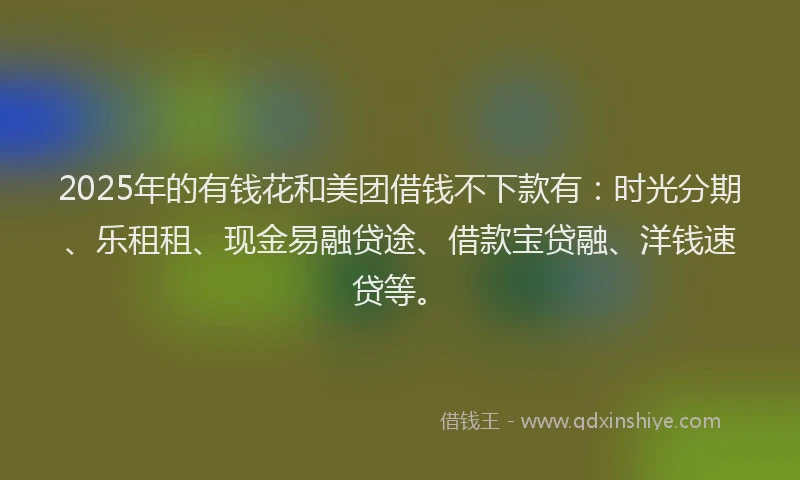 2025年的有钱花和美团借钱不下款有：时光分期、乐租租、现金易融贷途、借款宝贷融、洋钱速贷等。
