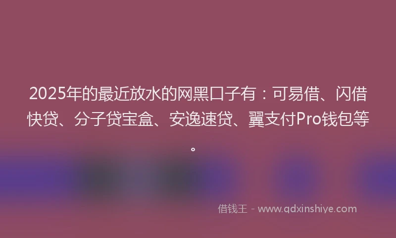 2025年的最近放水的网黑口子有：可易借、闪借快贷、分子贷宝盒、安逸速贷、翼支付Pro钱包等。