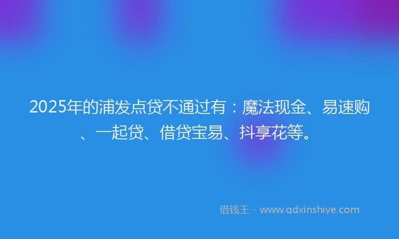2025年的浦发点贷不通过有：魔法现金、易速购、一起贷、借贷宝易、抖享花等。