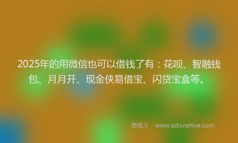 2025年的用微信也可以借钱了有：花呗、智融钱包、月月开、现金侠易借宝、闪贷宝盒等。