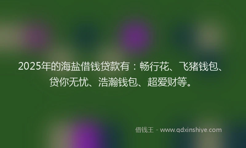 2025年的海盐借钱贷款有：畅行花、飞猪钱包、贷你无忧、浩瀚钱包、超爱财等。