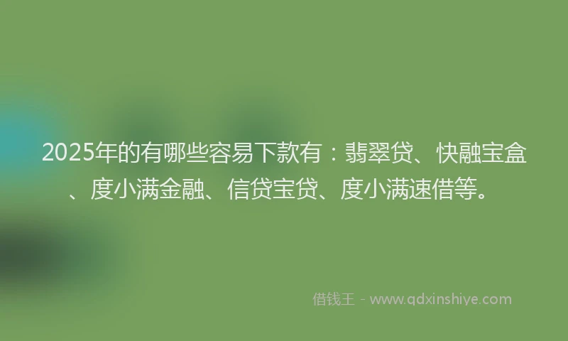 2025年的有哪些容易下款有：翡翠贷、快融宝盒、度小满金融、信贷宝贷、度小满速借等。