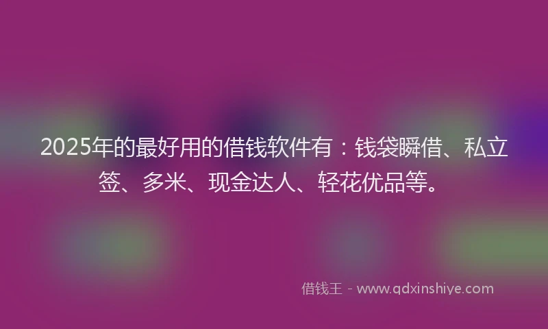2025年的最好用的借钱软件有：钱袋瞬借、私立签、多米、现金达人、轻花优品等。