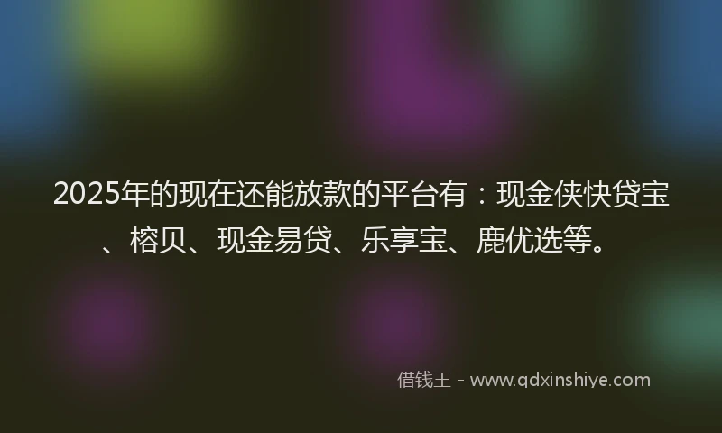 2025年的现在还能放款的平台有：现金侠快贷宝、榕贝、现金易贷、乐享宝、鹿优选等。